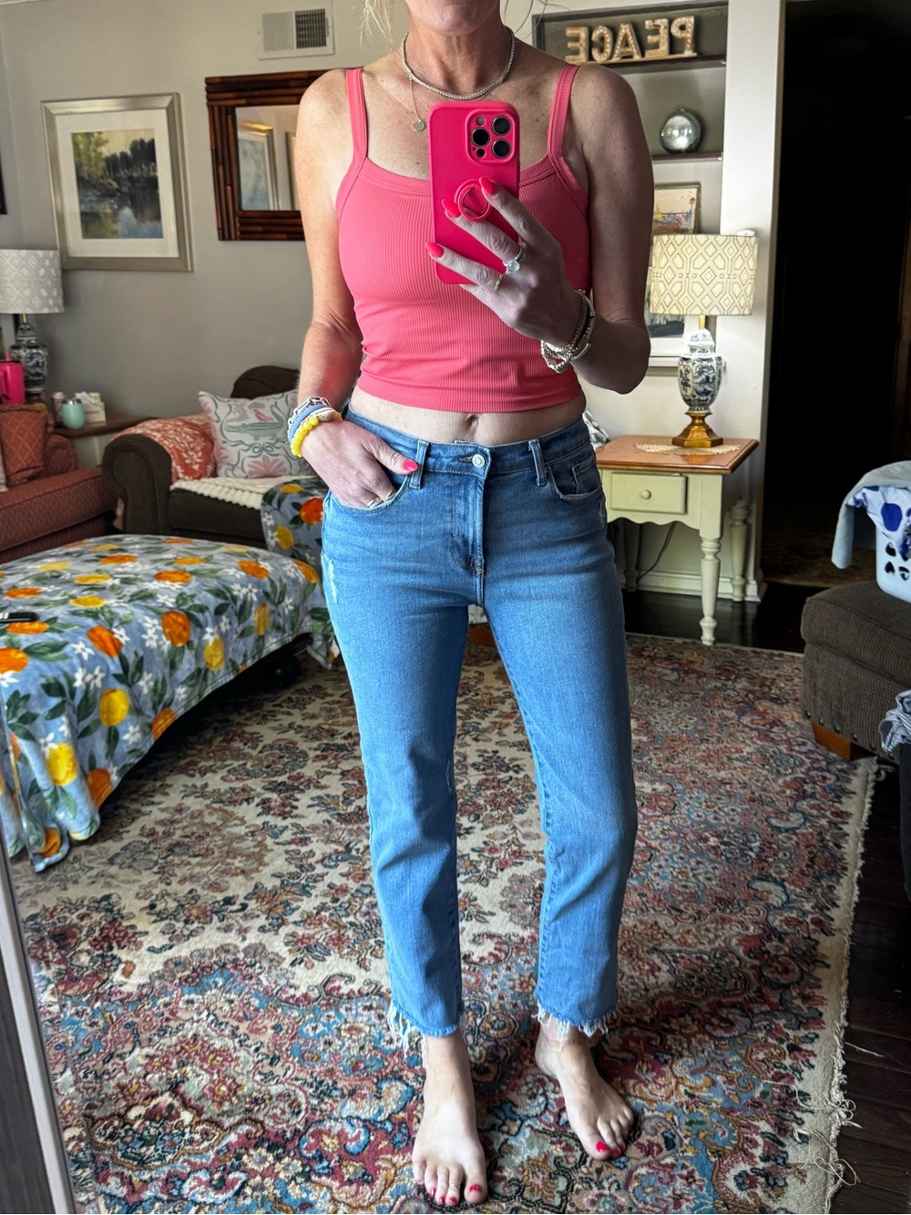 Kensie Cropped Straight-Leg Jeans in Light Blue Denim